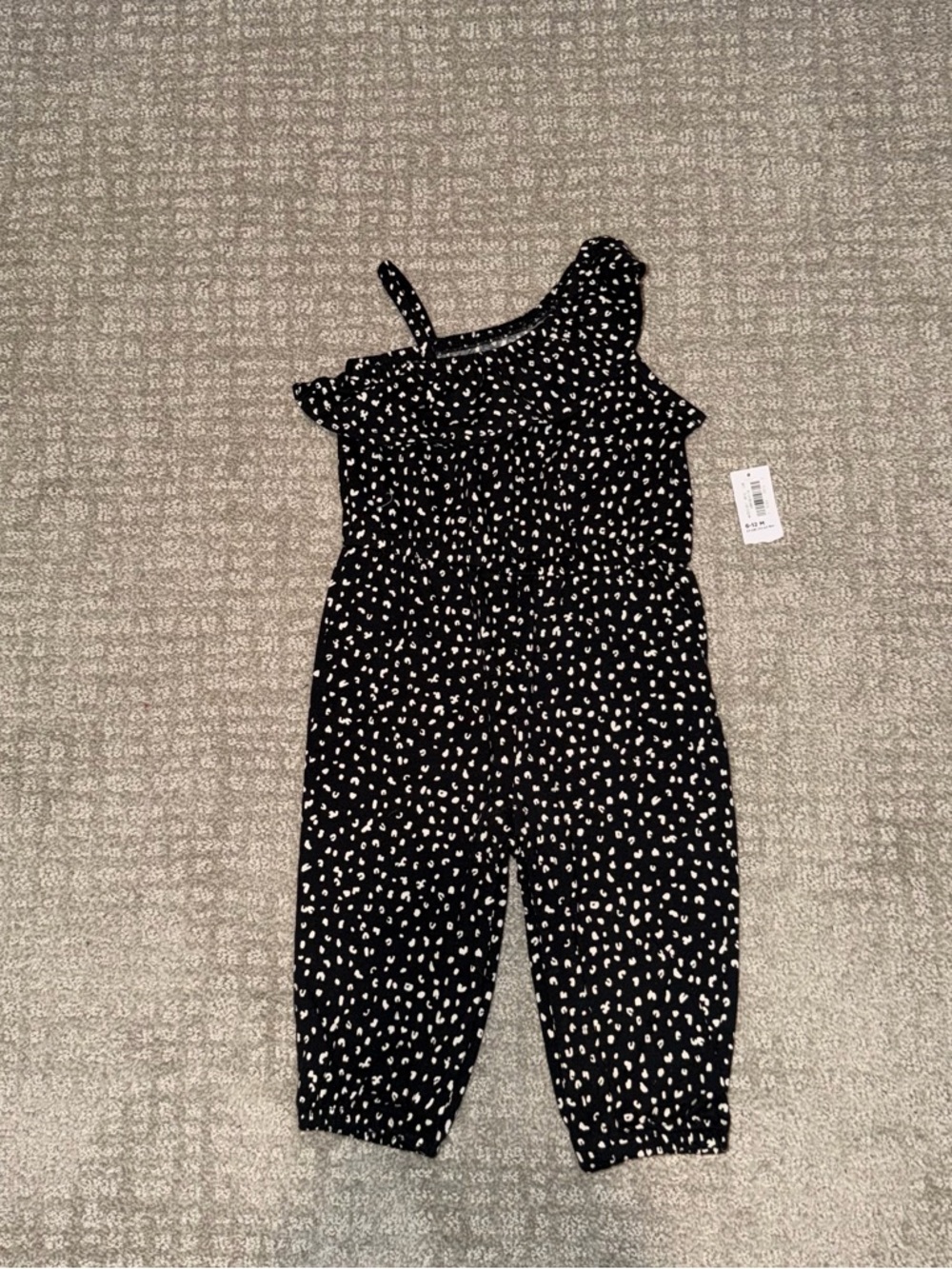 Old Navy Girls Black White Polka Dot Sleeveless One Shoulder Jumpsuit 6-12M